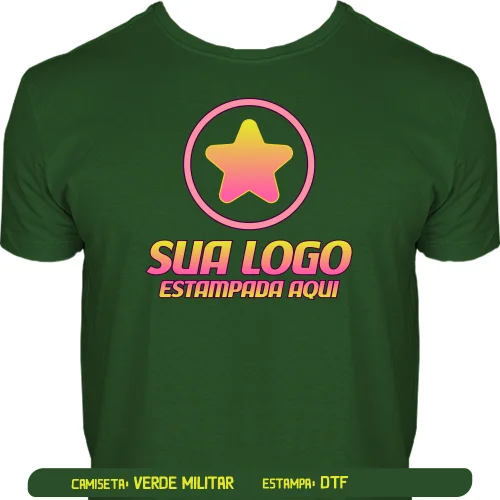 Camiseta Verde Militar Personalizada para Empresas e Eventos - DTF Frente